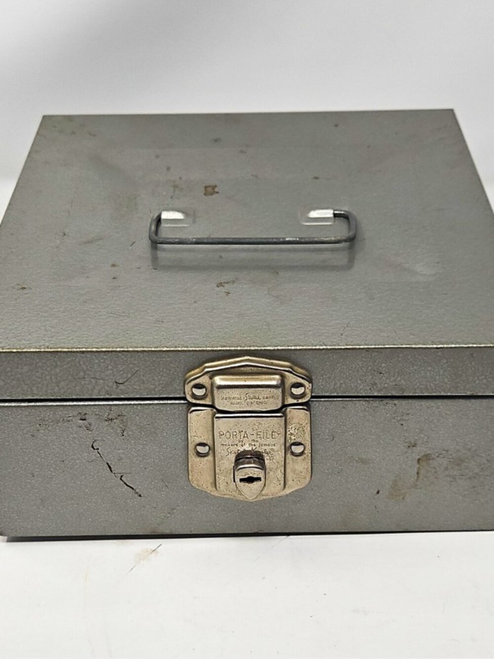 Vintage MCM 1960s Hamilton Skotch Porta-File Steel Gray Lockbox Document Receipt
